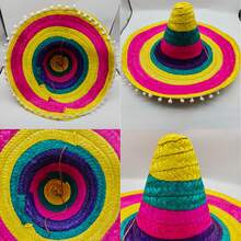 1pc Mexican Straw Hat, Woven Straw Hat, Fluffy Ball Straw Hat, Party Straw Hat, Performance Prop Straw Hat, Colorful Straw Hat, [Random Color] Party Straw Hat Performance Prop Colorful Hat - View 9