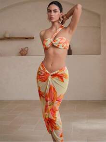 Traje de baño sexy de tres piezas con un solo hombro para mujer, ideal para vacaciones en la playa. - Juego de tres piezas - Ver 7