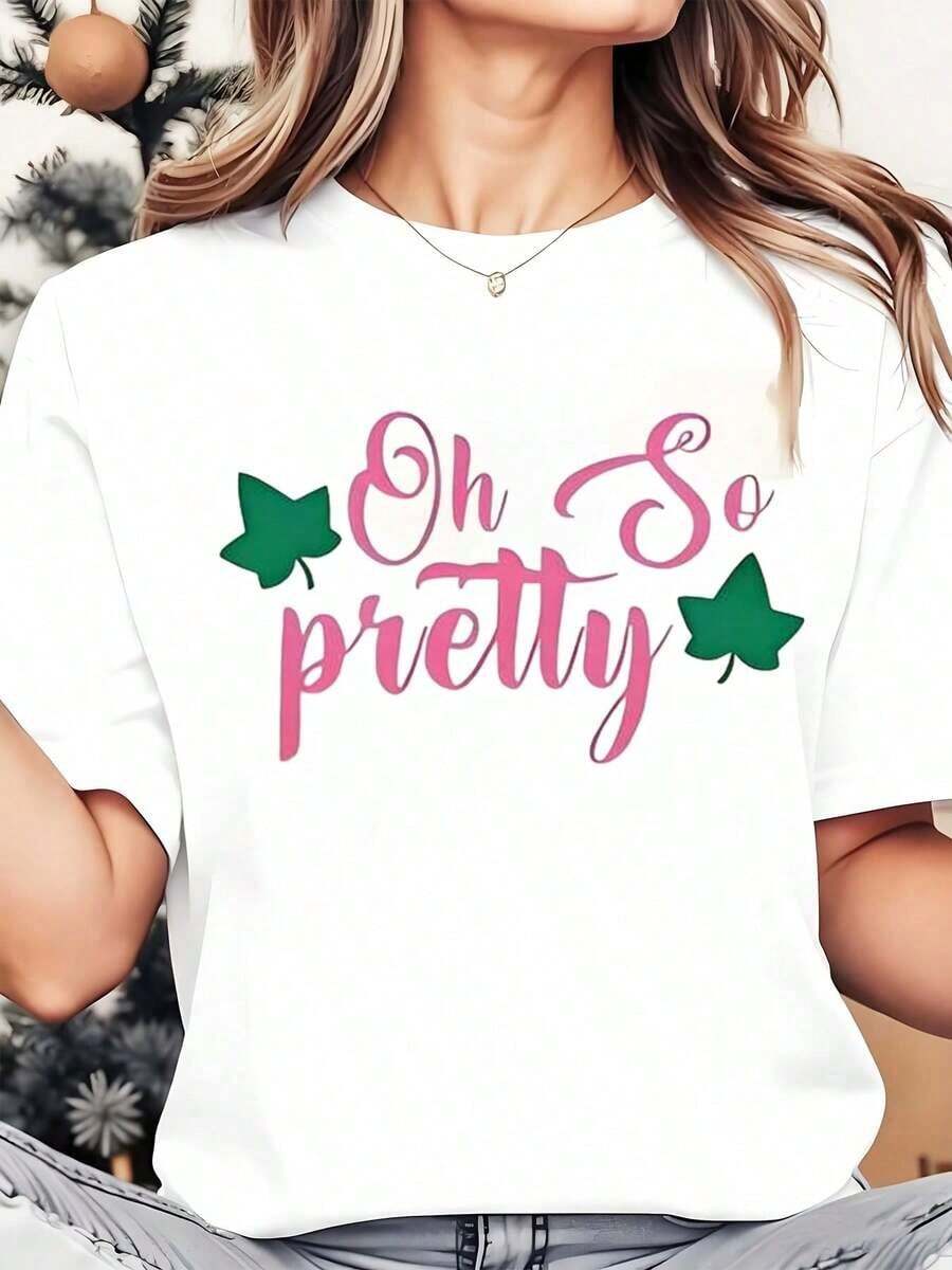 Soft, Breathable, And Lightweight For All-Day Comfort. This Women's Crew Neck T-Shirt Features A Pretty Green Star Print And Is Perfect For Everyday Casual Wear, Christmas Holidays, And More. It Weighs 220g. The Classic Neckline And Relaxed Fit Flatter All Body Types And Are Easy To Pair With Jeans, Shorts, And Leggings. - 白色 - 查看 1
