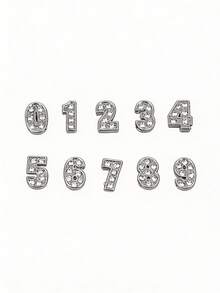 20入/包 歐美風水鑽合金阿拉伯數字 DIY 美甲裝飾，Y2K 金屬大尺寸 DIY 美甲配件，可組合為 3D 字母美甲飾品美甲配件 - 銀色 - 查看 7