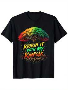 Camiseta Deportiva Casual para Mujer con Diseño de Árbol Multicolor y Texto Kinfolk - Camiseta Negra Elástica de Cuello Redondo, Lavable aáquina, Ajuste Cómodo, para Todas las Estaciones. - Negro - Ver 6