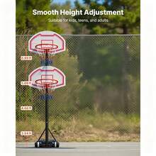 Portable Basketball Stand, 5.2 To 6.9 Ft Height Adjustment Basketball Hoop & Goal, Kids Adjustable Basketballs Hoop With Nylon Net & Rolling Wheels, Portable Backboard Set For Patios, Poolside - 5.2 to 6.9 Ft - View 4