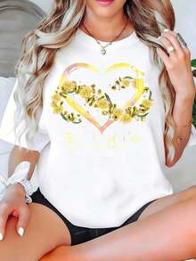 Camiseta de mujer con estampado de corazón y flor, con la frase "Esperanza para una curación", para conciencion sobre la endometriosis. Manga corta, cuello redondo, estilo casual, ideal como regalo de verano para amigas y familiares de mujeres. Tejido de algodón, lavable a máquina, camiseta casual para mujer, adecuada para ocasiones informales. Blusas para mujer. - Blanco - Ver 5