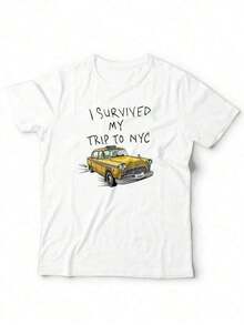 [Camiseta Divertida de Nueva York] Camiseta Divertida de Nueva York |   'Diseño Festivo 'Sobreviví Mi Viaje a Nueva York' - Negro - Ver 1