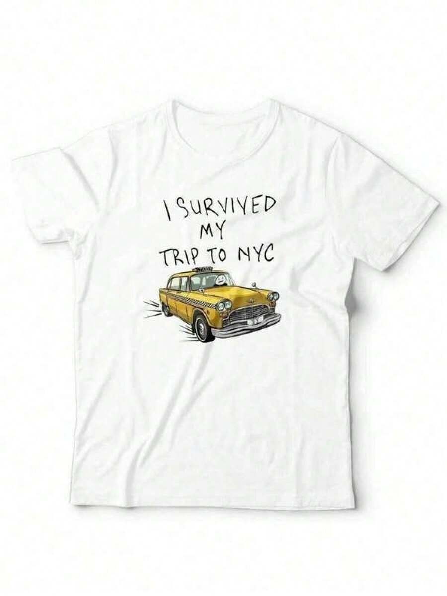 [Camiseta Divertida de Nueva York] Camiseta Divertida de Nueva York |   'Diseño Festivo 'Sobreviví Mi Viaje a Nueva York' - Negro - Ver 1