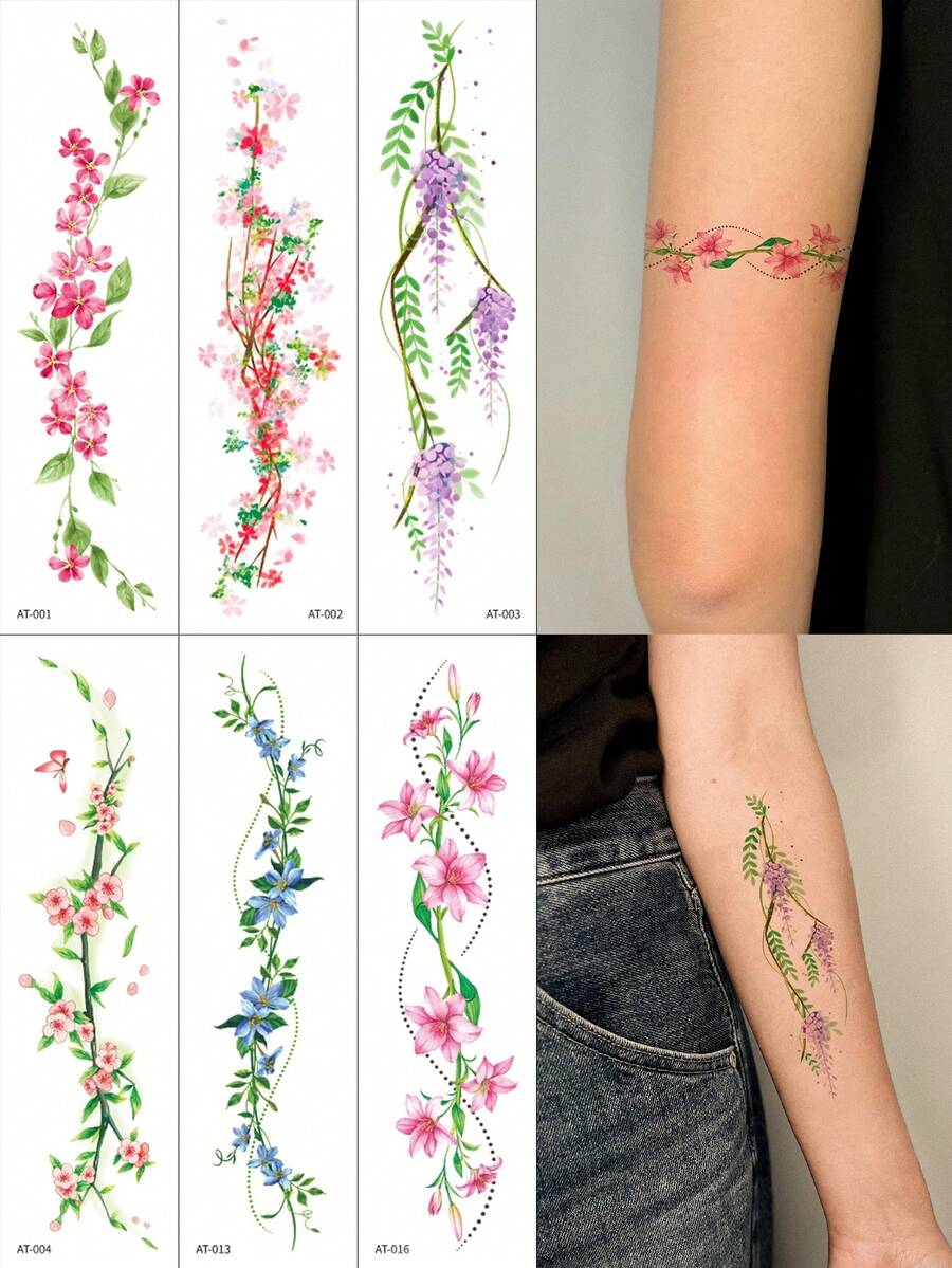Conjunto de 6 peças, Tatuagens, Y2K, Plantas e Flores com Múltiplos Elementos de Trepadeiras, Tatuagem Semi-Permanente, Tatuagem Falsa, Tatuagem na Mão, Tatuagens Falsas, Tatuagem Temporária, Materiais para Tatuagem, Kit de Tatuagem, Adesivos de Tatuagem, Tatuagem à Prova d'Água e de Longa Duração, Tatuagens para Mulheres, Tatuagem nas Costas, Tatuagem no Braço, Tatuagens nas Pernas, Festival, Rave - Multicolorido - Ver 1