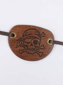 1pc Medieval Pirate Skull Eye Patch, Vintage PU Leather Embossed Single Eye Patch, Adjustable Strap, Halloween Pirate Cosplay Costume Accessory - A - View 2