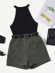 Top halter & Shorts sin cinturón - Gris - Ver 7