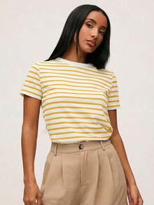 BASICS Camiseta casual con estampado a rayas para primavera y verano - Amarillo - Ver 4