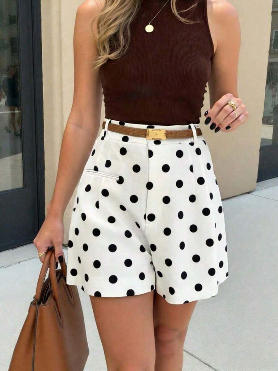Pantalones cortos versátiles de unicolor para mujer - Blanco y Negro - Ver 1