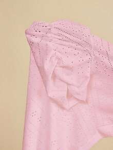 Clasi Chaqueta corta de mujer elegante con mangas cortas de encaje y botones delanteros para la oficina en otoño/invierno - Rosa Pálido - Ver 6