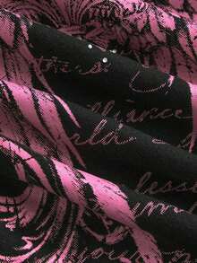 Conjunto de concierto Y2K para mujer, top corto de algodón con contraste de encaje y estampado de calavera punk en 2 en 1 - Rojo y negro - Ver 4