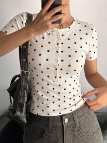 Camiseta ajustada de manga corta con cuello redondo y frente abierto, estilo Y2K para mujer - Blanco 4 - Ver 2