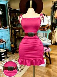 Vestido corto de mujer marrón con espalda calada - Rosa Fucsia - Ver 3