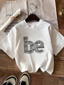Camiseta Casual de Vacaciones para Mujer, Manga Corta, Única, Confidente, Feliz - Blanco - Ver 1