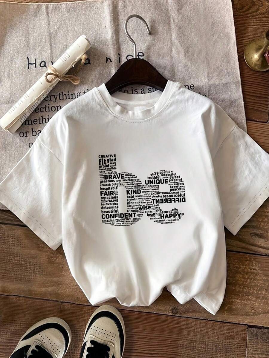 Camiseta Casual de Vacaciones para Mujer, Manga Corta, Única, Confidente, Feliz - Blanco - Ver 1
