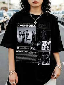 Aventura Bachata Band Graphic Print T-Shirt "The Last Collage" - Black - View 6