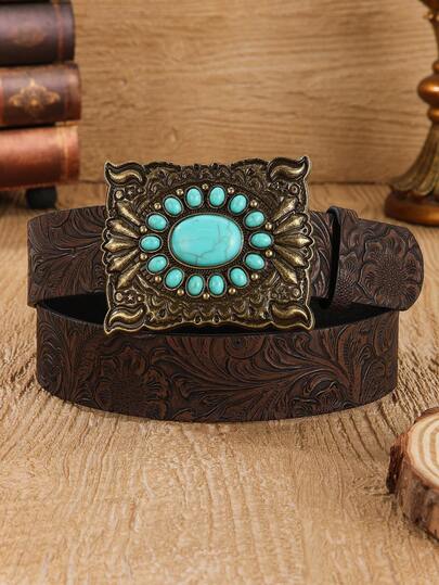 1 chiếc thắt lưng thời trang nữ kiểu Bohemian dập nổi đính đá quý