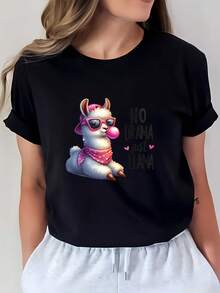 Camiseta con el lindo diseño "Sin trama, solo camellos" - Perfecta para regalos familiares y actividades de team-building, hecha de un material suave y cómodo, adecuada para el uso diario. - Negro - Ver 1