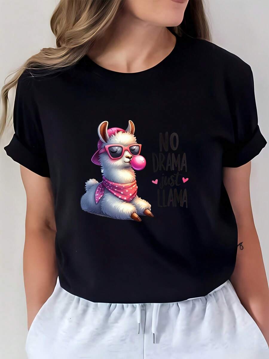 Camiseta con el lindo diseño "Sin trama, solo camellos" - Perfecta para regalos familiares y actividades de team-building, hecha de un material suave y cómodo, adecuada para el uso diario. - Negro - Ver 1