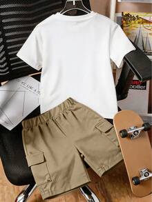 1 Set Cartoon Character & Skateboard Graphic Short Sleeve T-Shirt And Shorts Outfit, Suitable For Teenage Boys, Perfect Summer Gift For School And Outdoor Wear, Spring/Summer - Multicolor - View 3