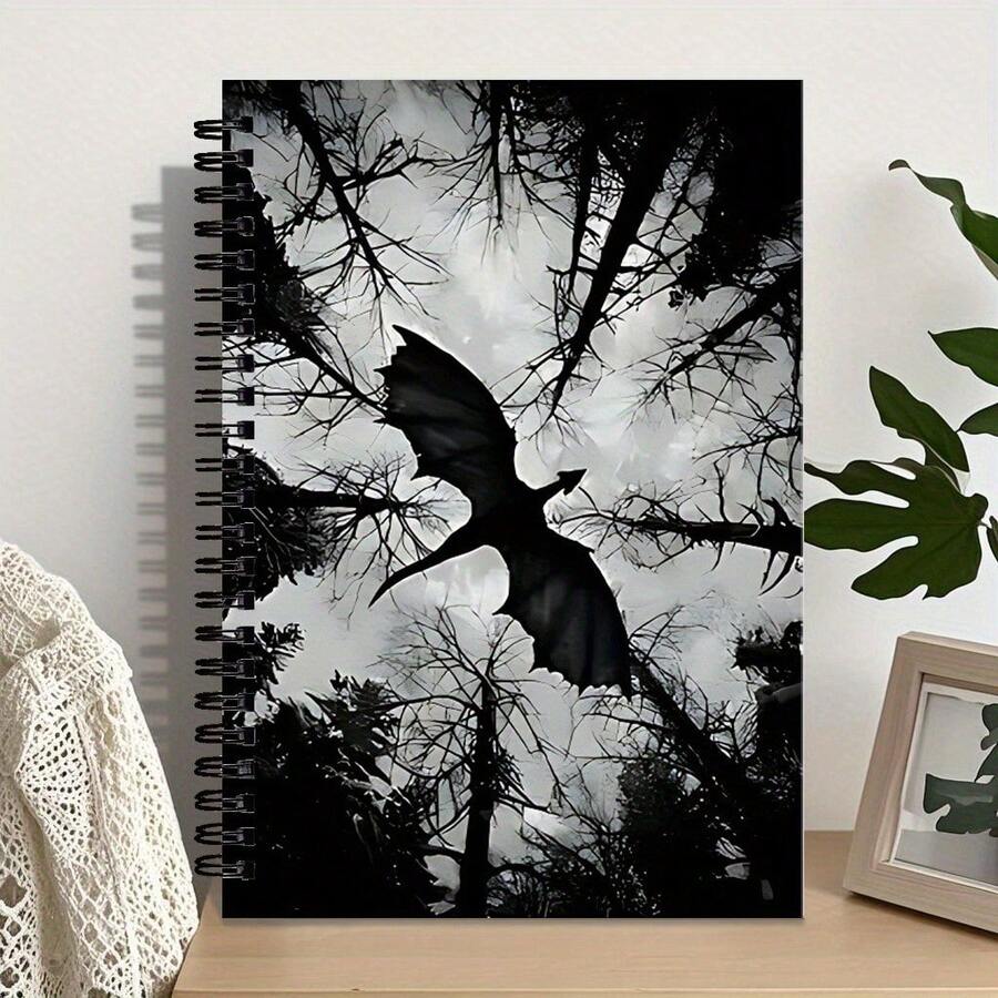 1pc Dragon Spiral Notebook - College Ruled, Mystical Dragon & Forest Pattern Design, High-Quality Paper Suitable For Office, School, Art, Spiral Binding - Perfect Gift For Friends, Teachers, Students, Creative Journal, Atmospheric Illustration, Vibrant Painting - B - View 1