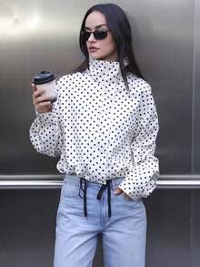 Women's Autumn Clothing Winter Clothing Polka Dot Winter Coat Women's Short Jackets Coats Long Sleeve Blouses Ladies Zip-Up Jackets Spring And Autumn Short Coats New Streetwear Zip-Up Short Jacket - 彩色 - 查看 1