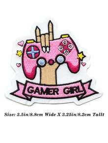 1 miếng vá logo màu hồng dành cho game thủ nữ, thêu hình người chơi game, có thể ủi lên. - Nhiều màu - Xem 8