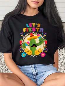 Camiseta de Mujer con Estampado de Cactus, Sombrero y Maracas para Celebración del Cinco de Mayo - Negro - Ver 7