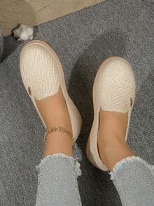 Plus Size Thick Sole Casual Linen Rope Slip-On Loafers For Women - Màu be - Xem 6