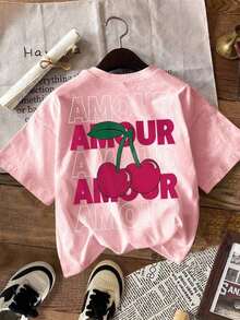 Camiseta de mujer  LUNE, camiseta de manga corta con estampado gráfico de estilo casual urbano, linda camiseta de verano para mujer, camisetas de verano para mujer, camisetas bonitas para mujer, tops para mujer, conjuntos de ropa de vacaciones para mujer, camiseta de mujer, conjuntos de verano para mujer, tops de verano para mujer, camisetas gráficas divertidas. - Rosa - Ver 6