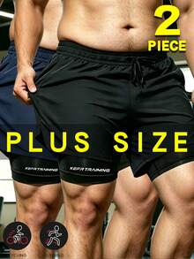 2pcs/Set Plus Size Men's Sports Shorts, Loose Fit Fitness Running Pants, Suitable For Overweight People Basketball And Football Training Shorts, Summer Style - Multicolor - View 2