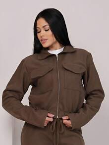 Bomber Jacket In Wool Fabric With Zipper Closure, Perfect For Winter, São João Festivities, Office, Evening, And Daytime Wear. Premium Fashion. - 鏽棕色 - 查看 1