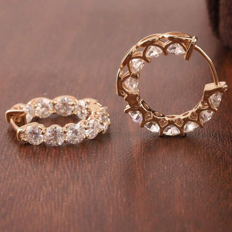 Women's Elegant Classic Versatile Full Zirconia Embellished Minimalist Elegant Daily Wear Hoop Earrings - Gold - View 1