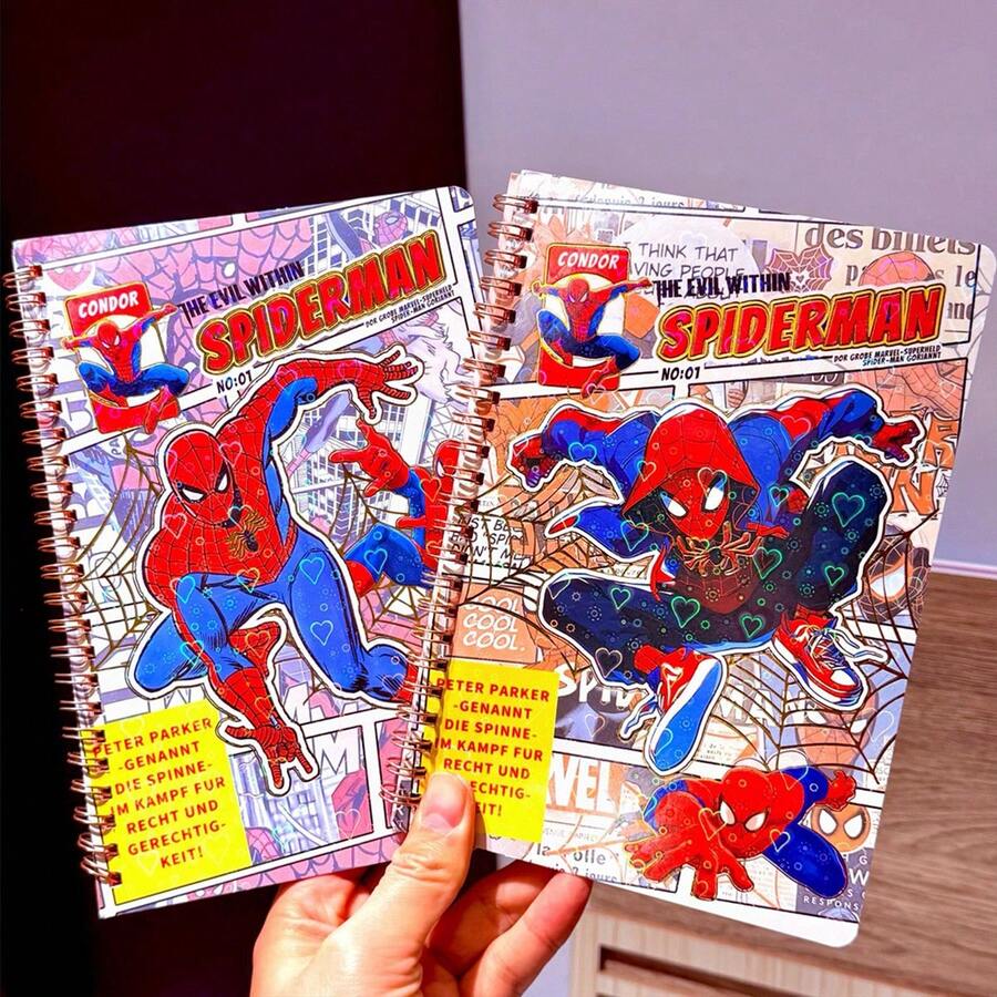 1pc S-Pider Hero Laser Effect Large Hardcover Notebook, Diary, Office & Study Daily Supplies, Random Style - Multicolor - View 1