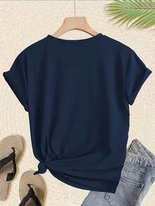 Top de manga corta estilo Y2K, casual, elegante y a la moda, que estiliza la figura, ideal para la playa. - Azul marino - Ver 2