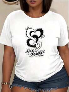Limited Time Offer, Limited Quantity Available, Lightning, Women's Shirts, Women's T-Shirts Women's T-Shirt With Heart Print "Always Love You" | Modern, Soft And Breathable, Medium Elasticity, Machine Washable, Round Neck, Short Sleeve, New Style 2026, Ideal For Spring/Autumn. - 白色 - 查看 9