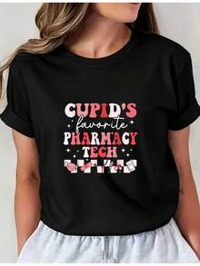Camiseta Deportiva Casual para Mujer - Camiseta Negra con Texto CURD'S Favourite PHARMACY TECH - Elástica y de Cuello Redondo, Lavable aáquina, Ajuste Cómodo para Todas las Estaciones, para Uso Diario. - Negro - Ver 6