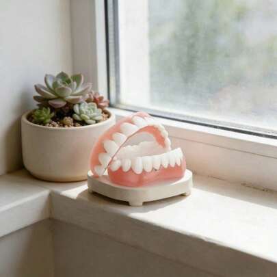 2pcs (1 Upper Tooth And 1 Lower Tooth And Auxiliary Materials) Natural Red Easy-To-Install Decorative Tooth Veneers. Suitable For Elderly Use. Unisex Upper And Lower Tooth Veneers. Elastic Installation Suitable For All Tooth Shapes. Includes Removal