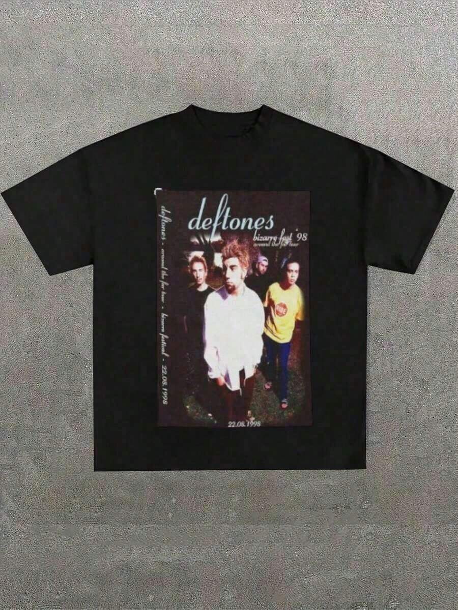 Men's Summer T-Shirt, Deftone Sub-Tonal Heavy Metal Band, (1 Piece) 100% Cotton, Casual Print, Crew Neck, Short Sleeve, Cotton T-Shirt, Gift, Summer, Unisex, 100% Pure Cotton Summer Party T-Shirts - 黑色7 - 查看 1