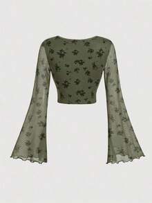 MOD Camiseta Vintage de Manga Larga con Estampado Floral Casual para Mujer, Invierno, Renacentista, Blusa de Manga Larga para Mujer, Estilo Hippie, Navidad, Blusa Festiva, Vintage - Verde militar - Ver 2