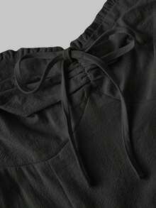 MOD Vestido de longitud media con cordón ajustable de unicolor para mujer - Negro - Ver 5