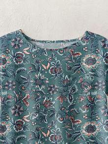 Blusa casual con estampado floral, cuello redondo y mangas tipo murciélago para mujer, blusa floral azul, blusa floral azul y blanca, blusa floral, blusa floral para mujer, blusa de verano, blusas elegantes para mujer, casual - Multicolor 4 - Ver 3