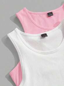2 piezas de camiseta de tirantes de mujer de ajuste ceñido con estampado minimalista de letras de California en negro y blanco - 95% algodón, para primavera y verano, uso en todas las estaciones, vuelta al colegio, ropa de casa y deporte, estilo re - Multicolor 2 - Ver 3