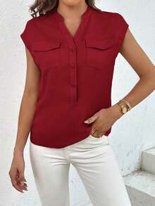 Camisa con bolsillo con solapa de manga murciélago con botón delantero - Burdeos 2 - Ver 6