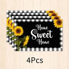 1pc Plaid & Sunflower Linen Placemat, Breakfast Mat, Coffee Coaster, Bowl Pad, Kitchen Accessory, Easy To Clean Dining Mat, Suitable For Home, Restaurant, Dining Decor, Holiday Gift, Gift For Friends, Multi-Piece Set - Multicolor - View 13