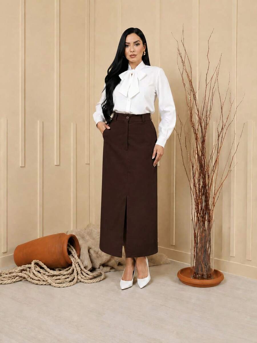 ELEGANT TAILORED LONG SKIRT - Óxido marrón - Ver 1