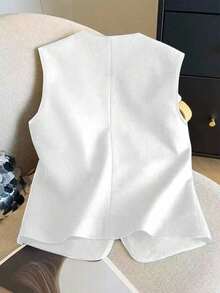 Camiseta de tirantes casual de mujer con botones en forma de flor de unicolor - Blanco - Ver 2