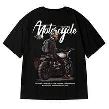 Men's Plus Size Fashionable Loose Fit Biker Style T-Shirt, Short Sleeve, Extra Large, Five Quarter Sleeve, Pure Cotton, Chino Style, Summer Clothing For Plus Size Men. - 黑色 - 查看 9