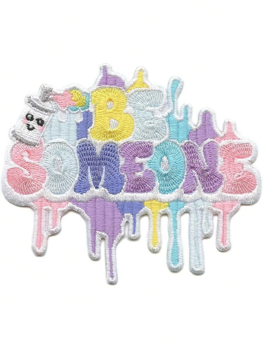 1 miếng vá thêu chữ "Houston Be Someone" kiểu Kawaii, in bằng sơn xịt màu pastel, có thể ủi lên quần áo. - Nhiều màu - Xem 1